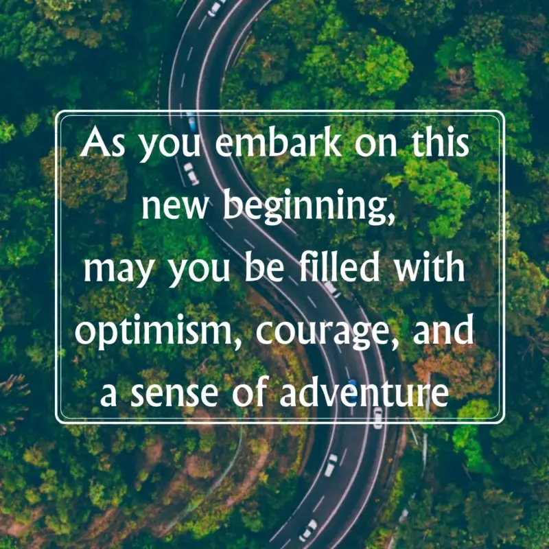  a scenic path lined with blooming flowers, with a sign that reads "best wishes for your new beginning". the perfect symbol for a safe journey ahead.